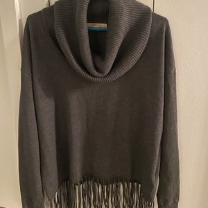 Michael Kors, Cowl neck, fringe-bottom, oversize sweater.